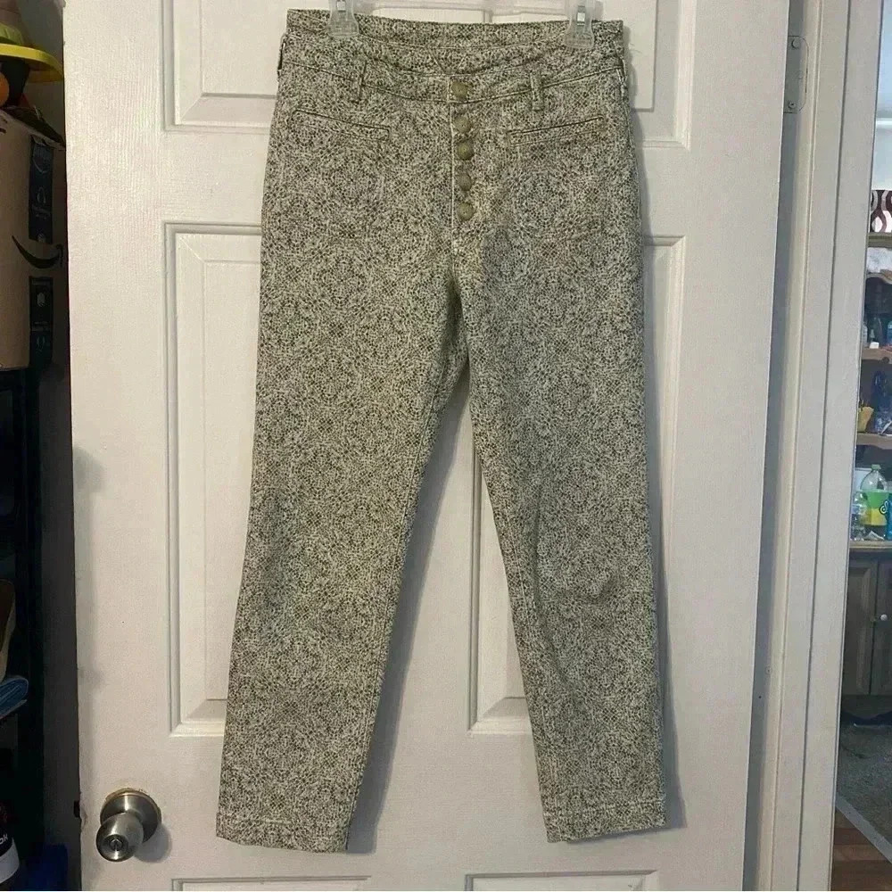 Anthropologie Floral-Print Skinny Jeans in Cream and Black